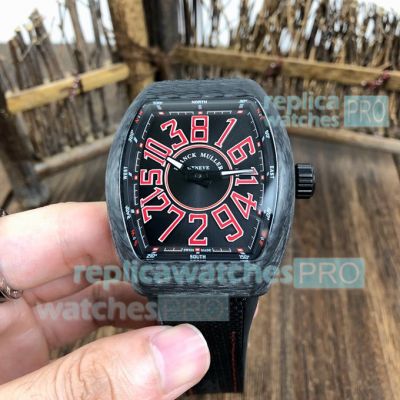 Swiss Grade Franck Muller Crazy Hours Black With Red Arabic Markers Dial Watch